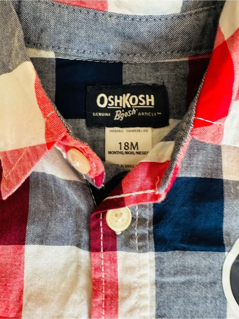 OshKosh Red, Navy & White Plaid Short-Sleeve Button-Down Shirt